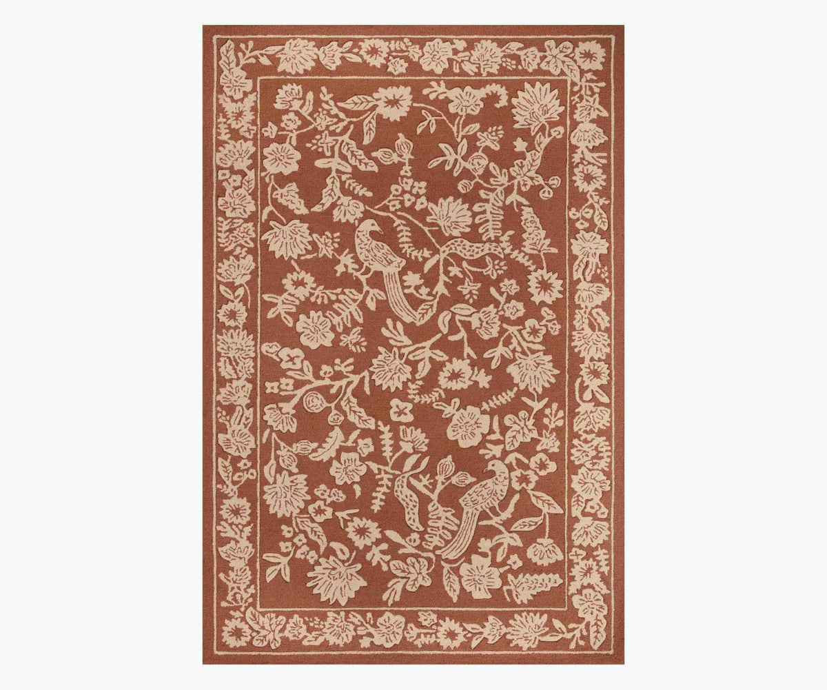Arboretum Aviary Wool-Hooked Rug - Amber