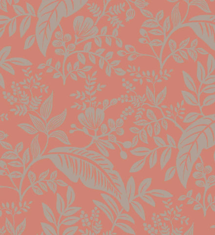 Canopy Wallpaper - Rose & Metallic Silver