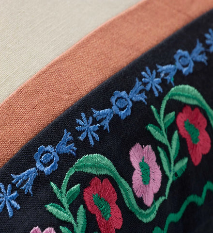 Delphine Stripe Embroidered Lumbar Pillow - Multi