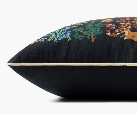 Woodland Forest Embroidered Pillow - Charcoal