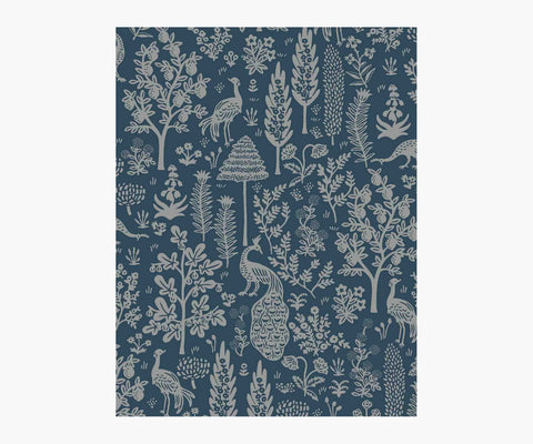 Menagerie Toile Wallpaper Sample - Navy & Metallic Silver