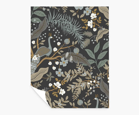 Peacock Garden Peel & Stick Wallpaper Sample - Black
