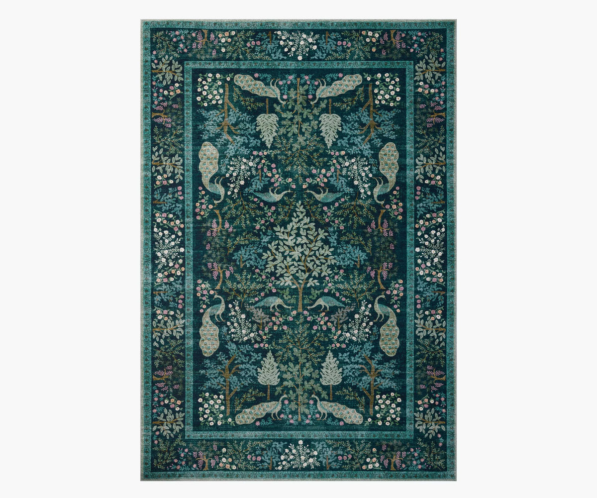 Canopy Peacock Forest Printed Rug - Teal