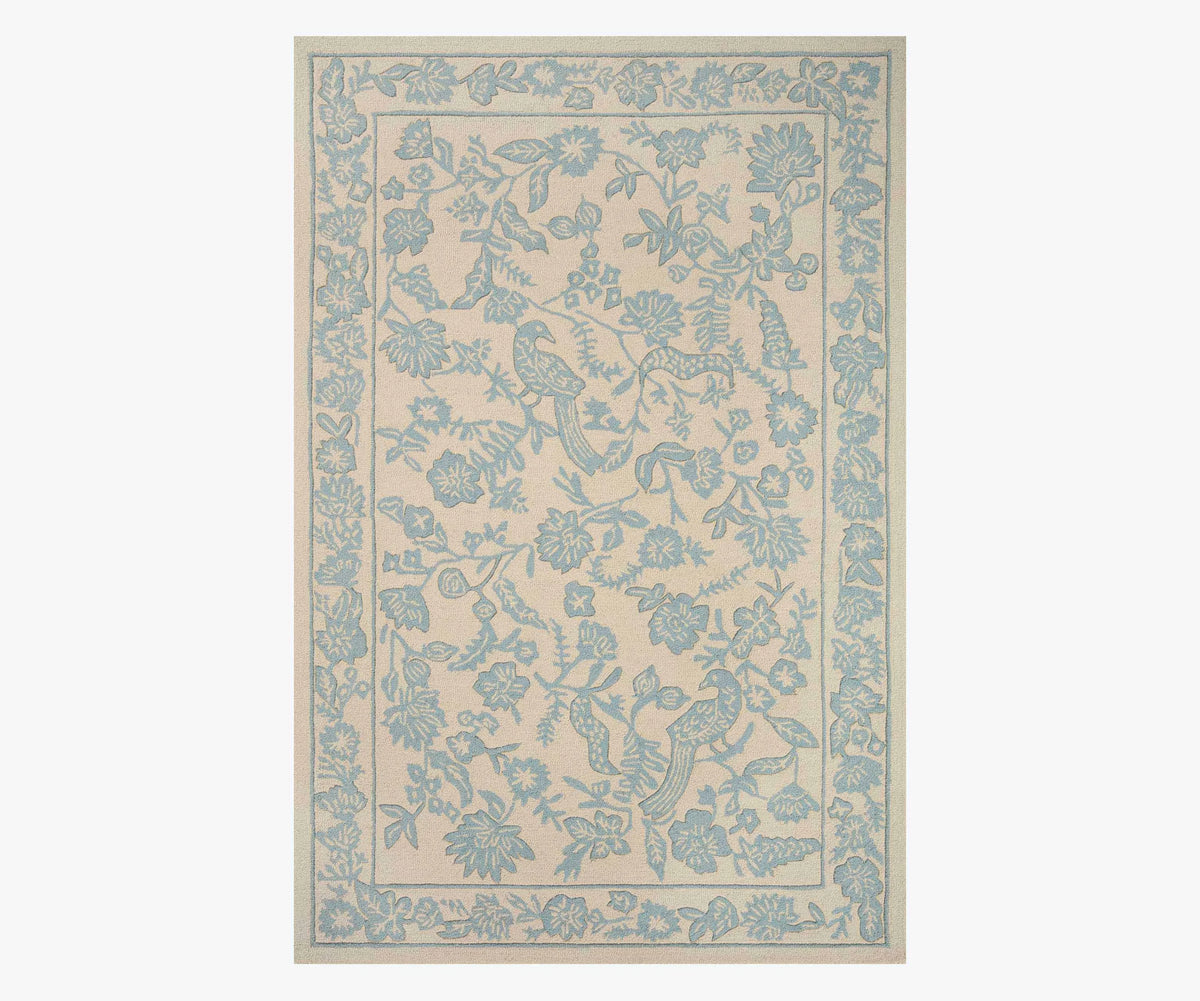 Arboretum Aviary Wool-Hooked Rug - Periwinkle