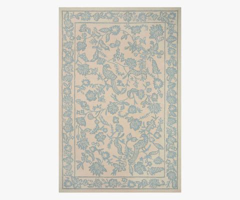 Arboretum Aviary Wool-Hooked Rug - Periwinkle