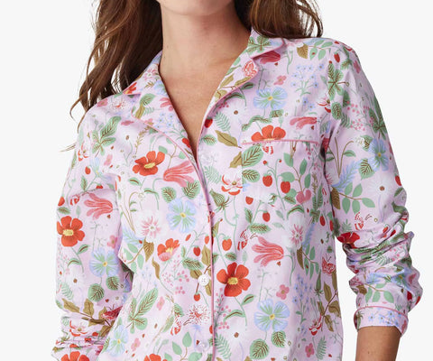 Poplin Button Front Long Set - Strawberry Fields