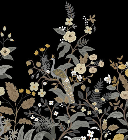 Peacock Wallpaper Mural - Black