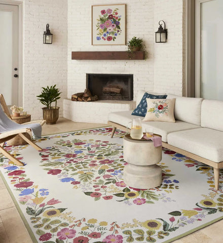 Perennial Blossom Power Loomed Rug - Cream