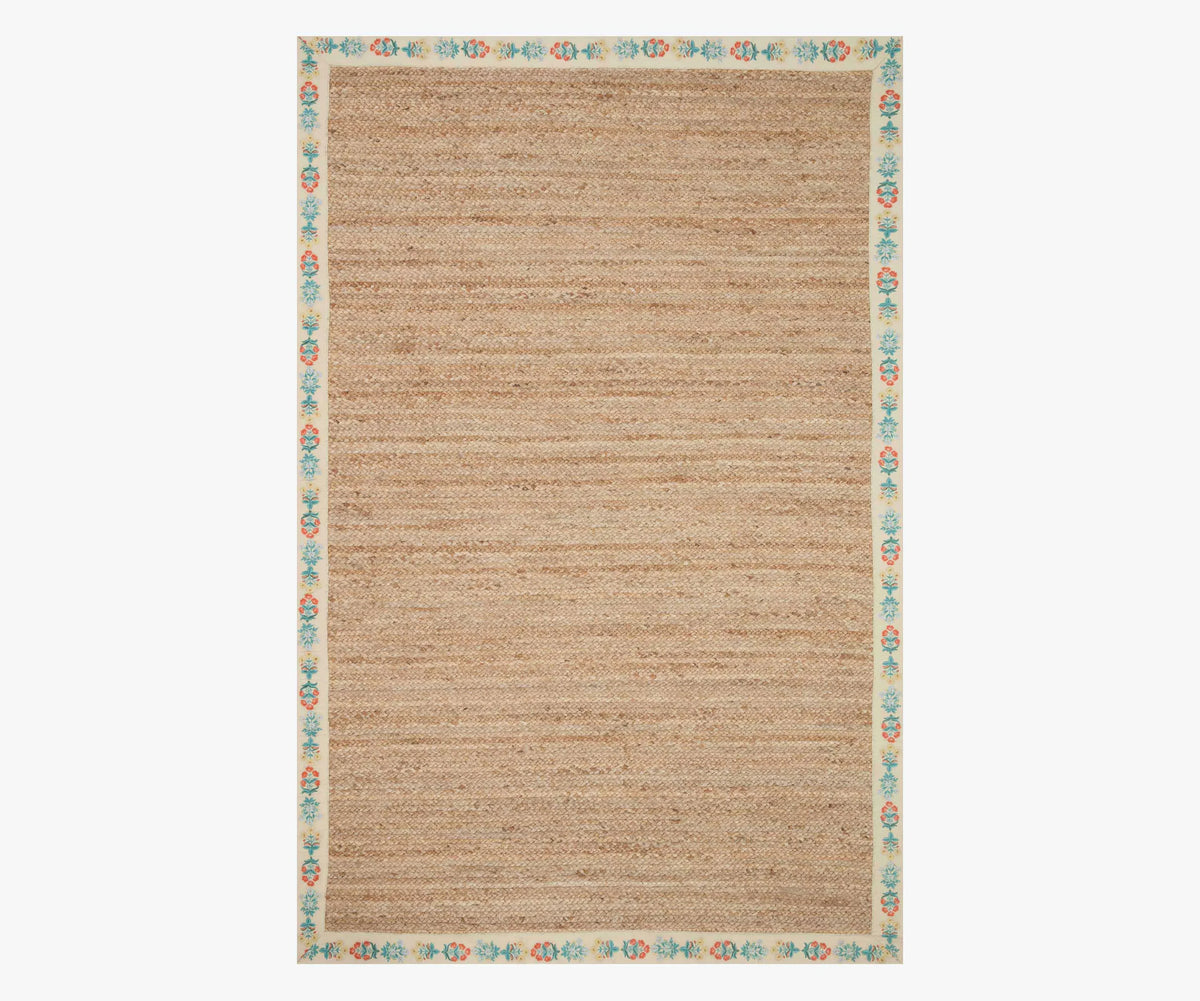 Costa Mughal Rose Jute Rug - Natural & Cream