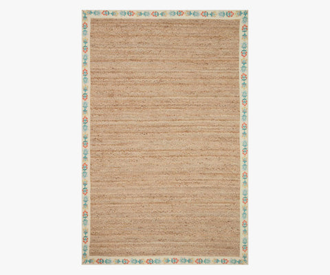 Costa Mughal Rose Jute Rug - Natural & Cream
