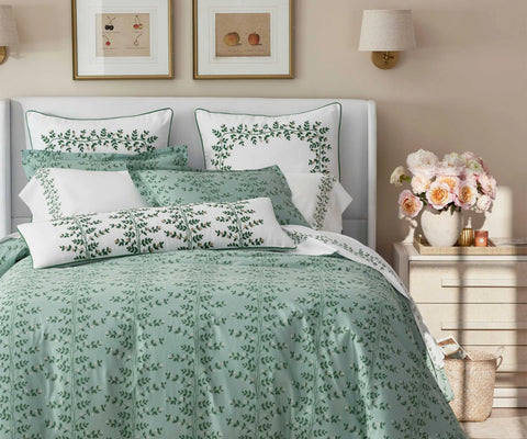 Embroidered Lumbar Pillow Cover - Climbing Vines White
