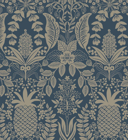 Pineapple Damask Wallpaper - Navy