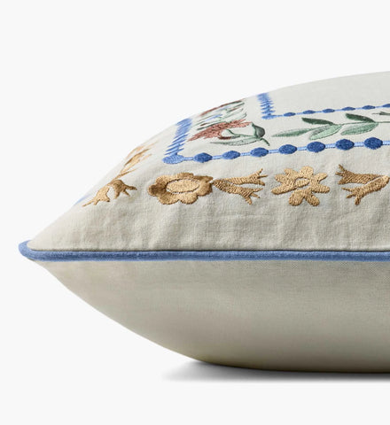 Aster Border Embroidered Pillow - Ivory