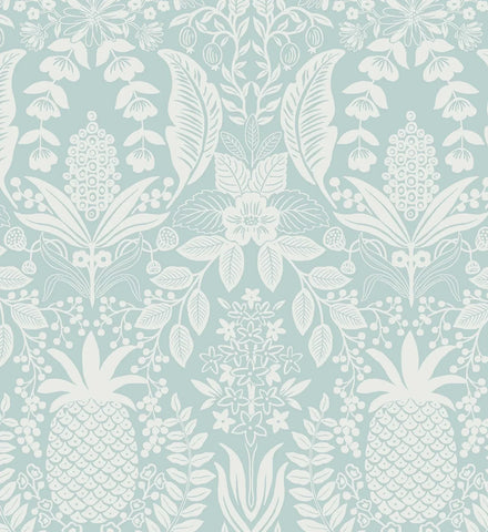 Pineapple Damask Wallpaper - Light Blue