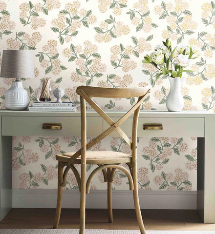 Hydrangea Wallpaper - White & Blush