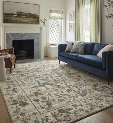 Laurel Peacock Garden Power Loomed Rug - Cream