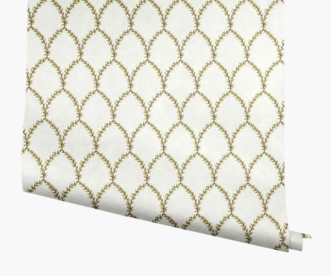 Laurel Wallpaper - Metallic Gold & White