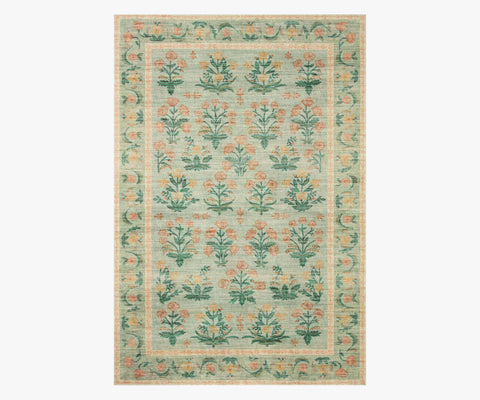 Eden Mughal Rose Power Loomed Rug - Moss