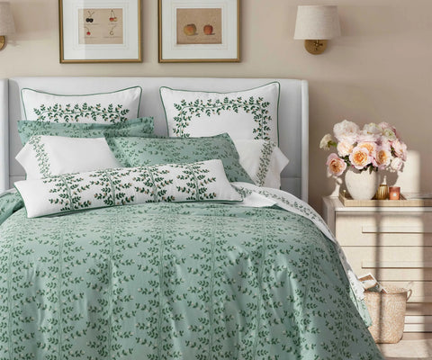 Embroidered Pillow Cover - Climbing Vines White