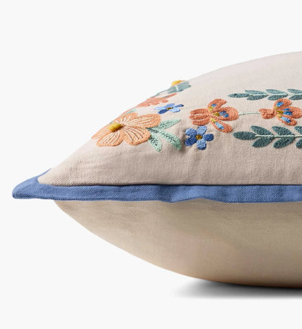 Willow Border Embroidered Pillow - Ivory