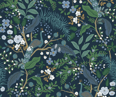 Peacock Garden Peel & Stick Wallpaper - Navy