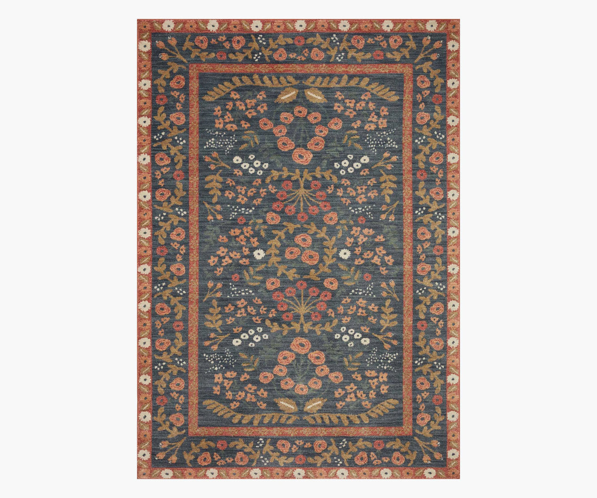 Fiore Florence Power Loomed Rug - Navy & Rust