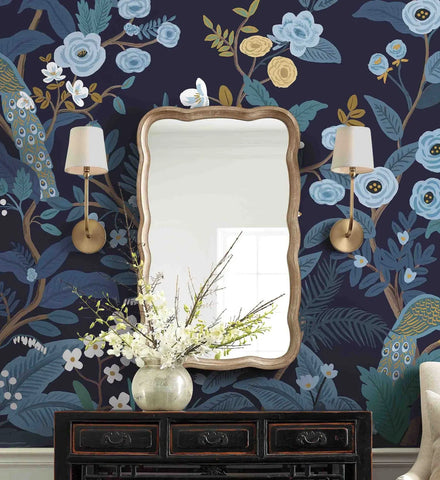 Peacock Wallpaper Mural - Navy