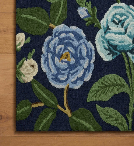 Highgrove Roses Wool Hooked Rug - Navy