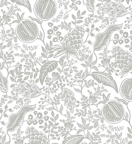 Pomegranate Wallpaper - White & Metallic Silver