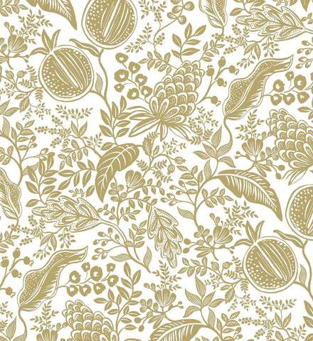 Pomegranate Wallpaper - White & Metallic Gold