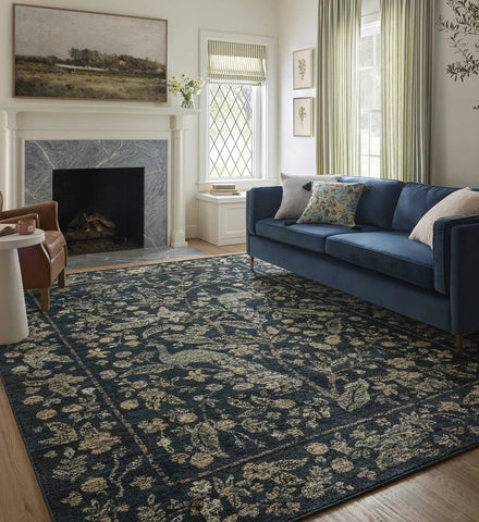 Laurel Peacock Garden Power Loomed Rug - Navy