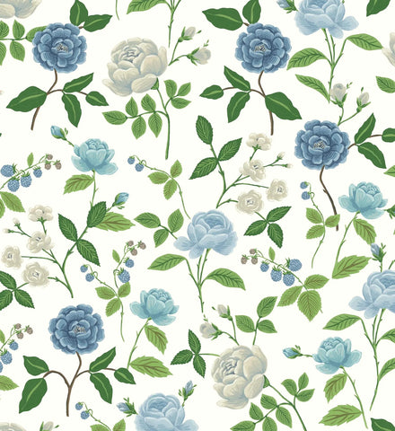Roses Wallpaper - White & Blue