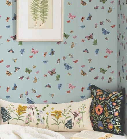 Butterfly House Peel & Stick Wallpaper - Light Blue
