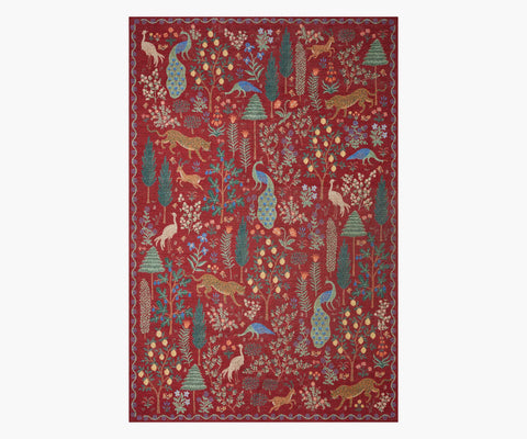 Menagerie Forest Printed Rug - Crimson
