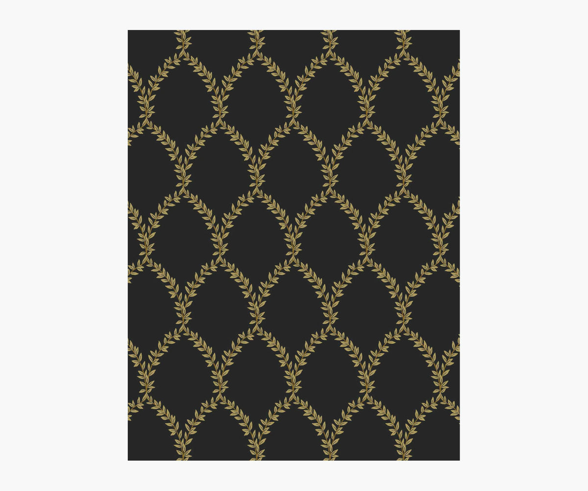 Laurel Wallpaper Sample - Metallic Gold & Black