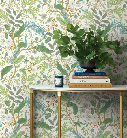 Peacock Garden Peel & Stick Wallpaper - White