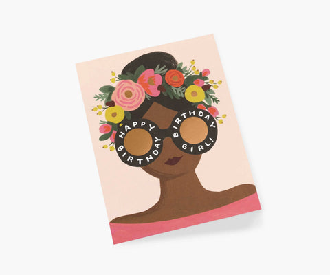 Flower Crown Birthday Girl Birthday Card - Single Card