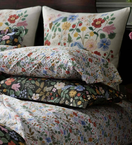 Percale Pillowcases - Strawberry Fields White