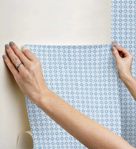 Daisy Gingham Peel & Stick Wallpaper - Blue