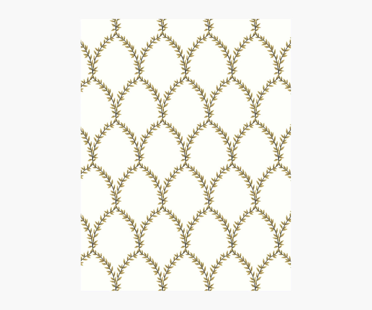 Laurel Wallpaper Sample - Metallic Gold & White