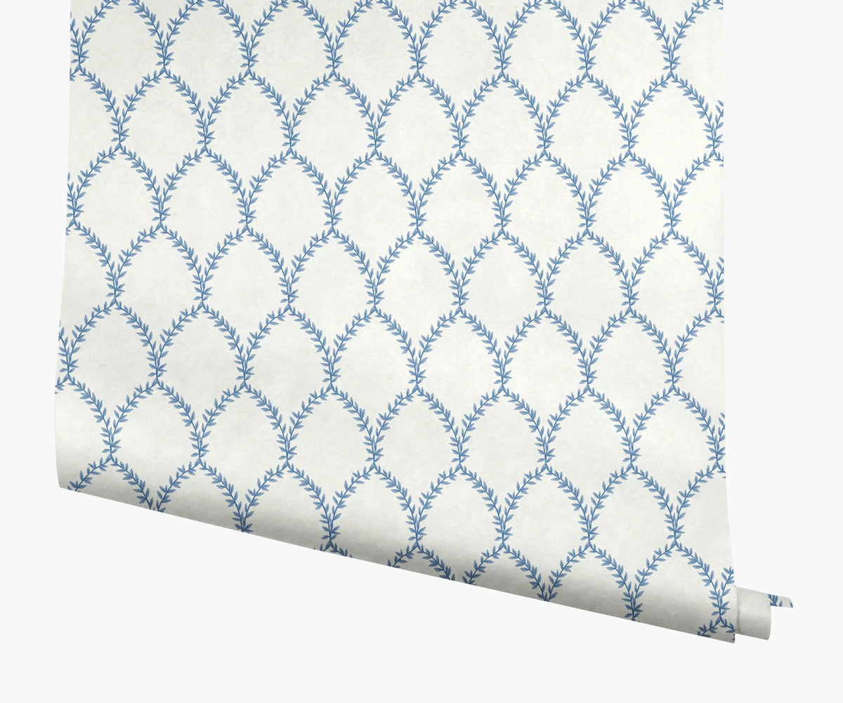 Laurel Wallpaper - Blue & White