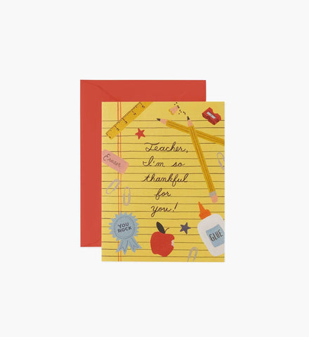 Thankful For Teacher Thank You Card - Single Card