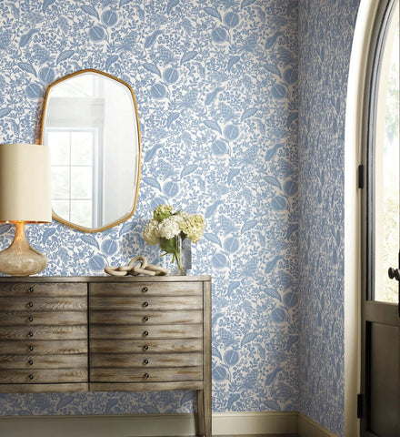 Pomegranate Wallpaper - White & Blue
