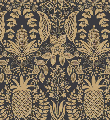 Pineapple Damask Wallpaper - Black & Gold