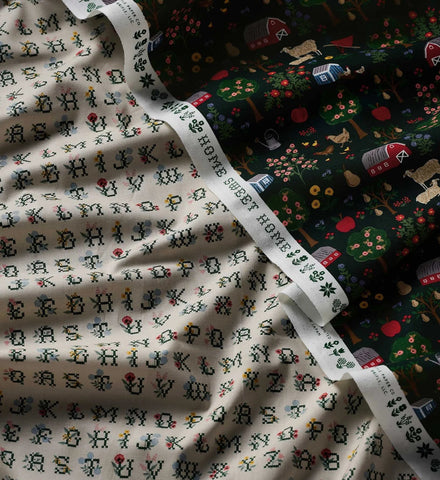 Cross Stitch Letters Cotton Fabric - Linen