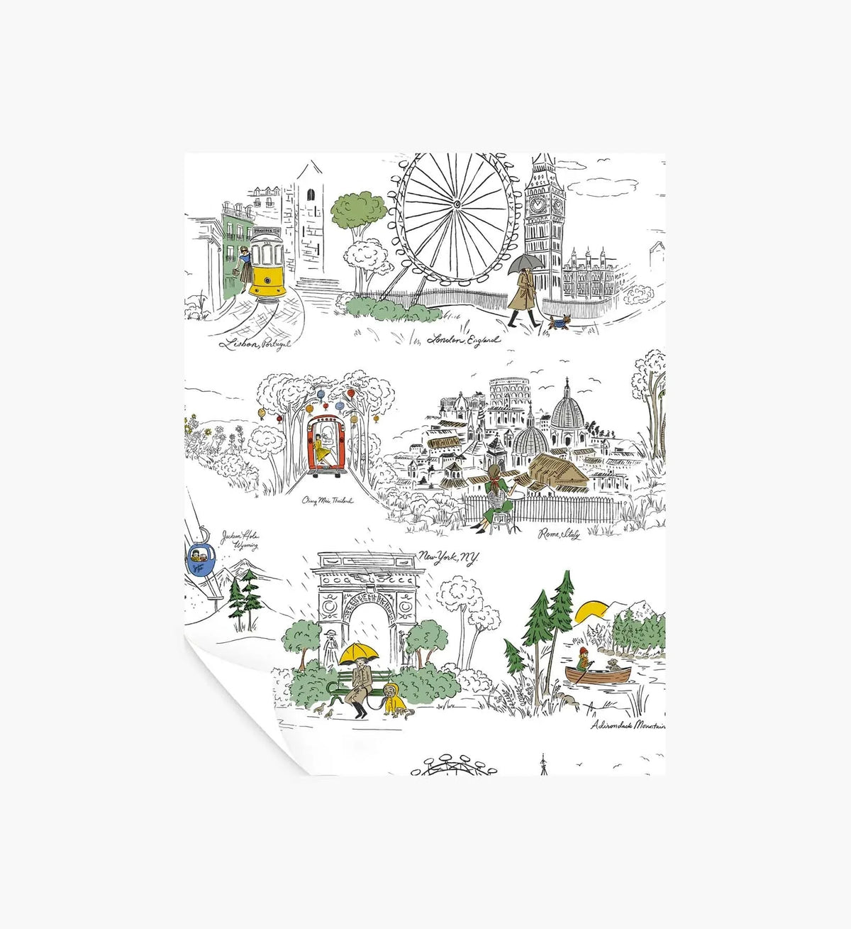 Travel Sketches Peel & Stick Wallpaper Sample - Yellow Multi
