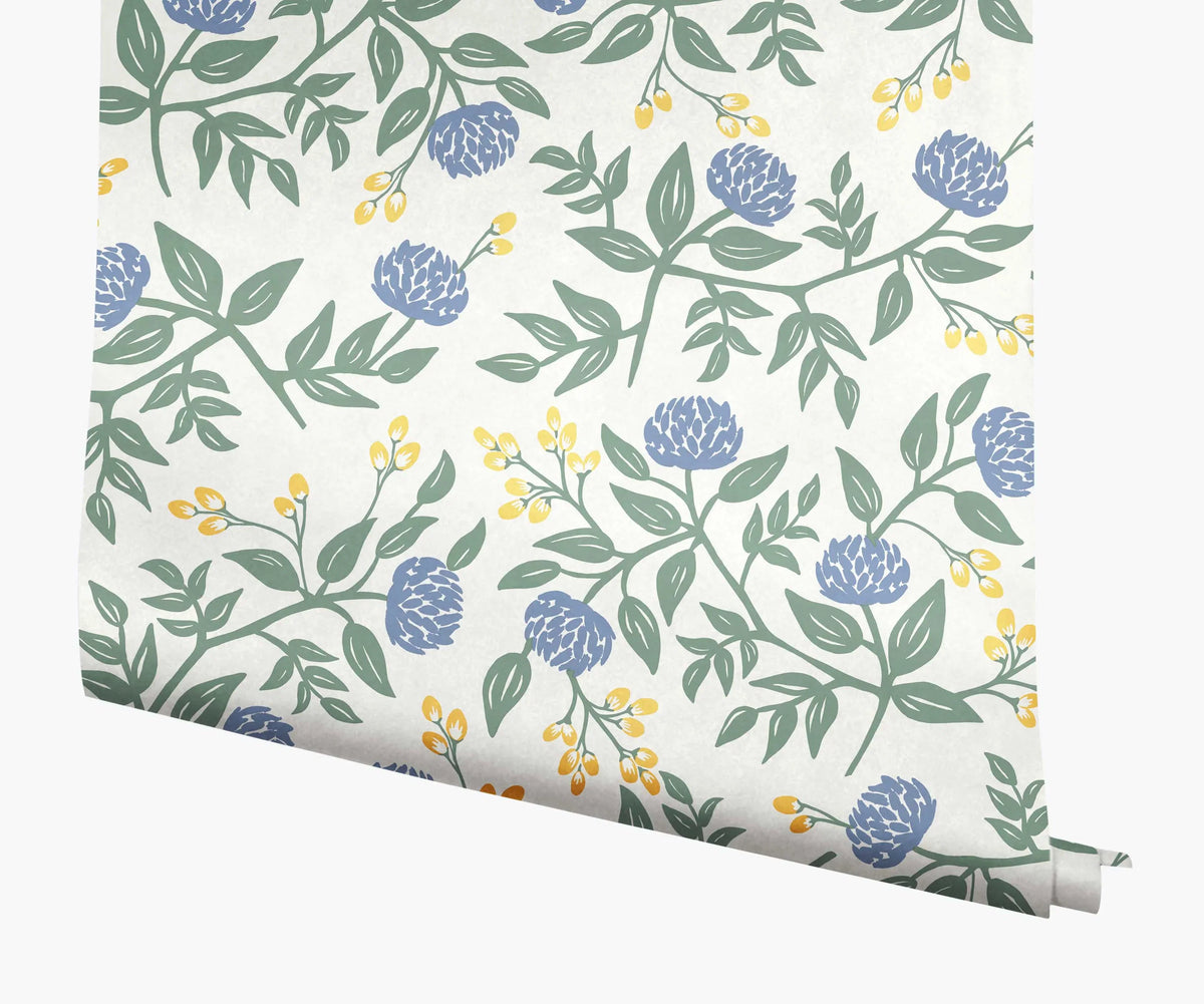 Peonies Wallpaper - Periwinkle & Sage