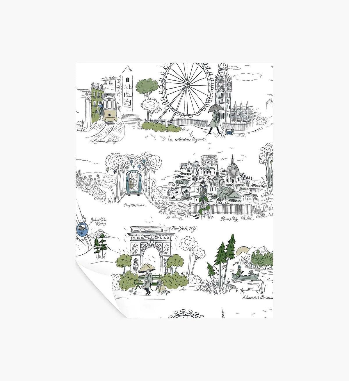 Travel Sketches Peel & Stick Wallpaper Sample - Blue Multi