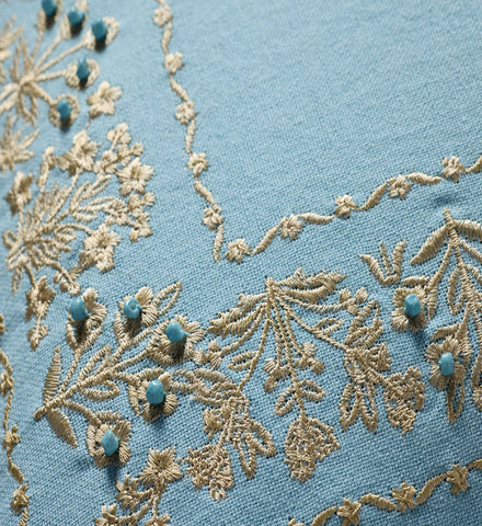 Estee Border Embroidered Pillow - Blue