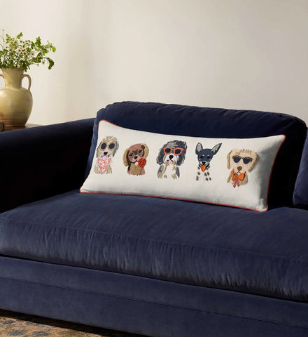 Hot Dogs Embroidered Lumbar Pillow - White